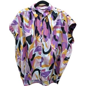 Jodifl Boutique Oversized Floral Cap Sleeve Button Up Sz Small